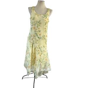 Y2K 2000s Butter  Yellow Floral Fairycore Maxi Dress Sz 14 Cottagecore Romantic